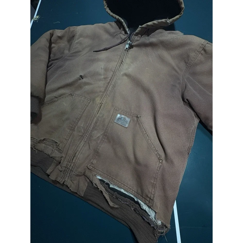 Vintage Canvas Hooded Work Jacket Distressed  Sun Faded Brown Mens Size XL‎